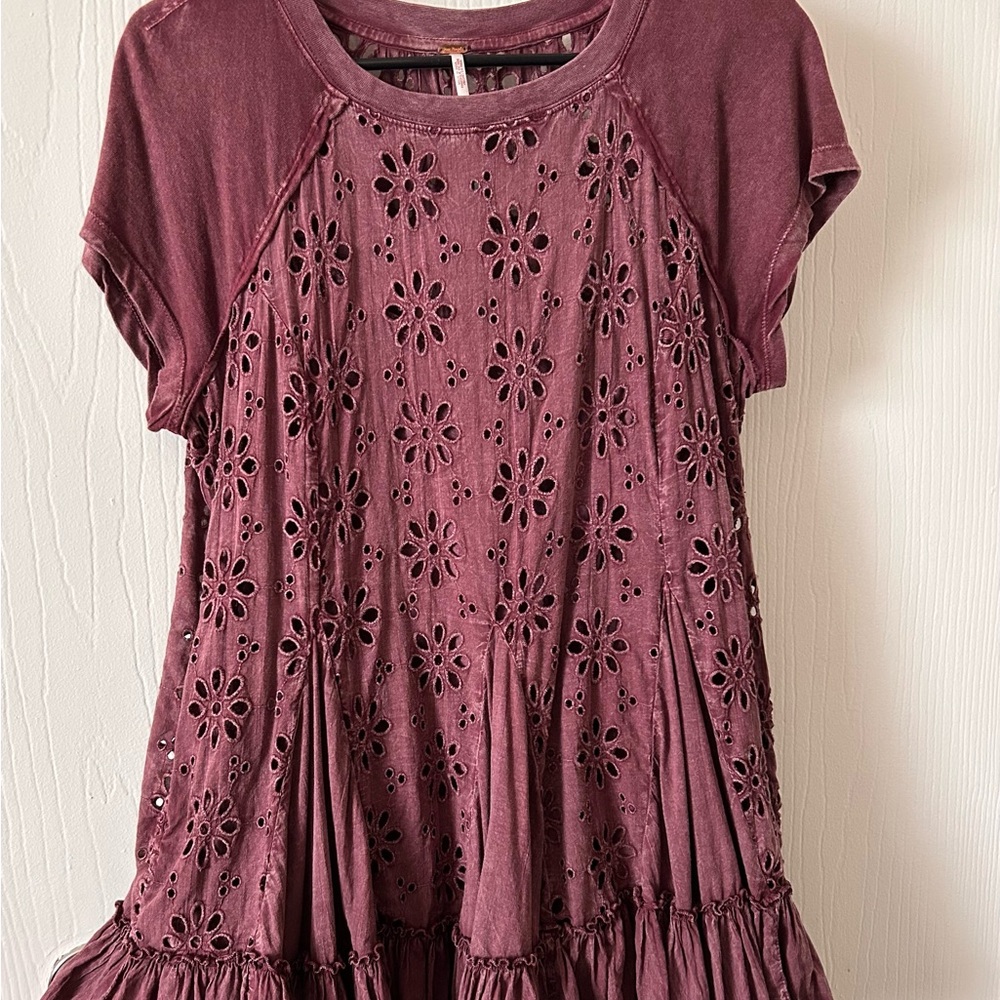 Free People Floral Eyelet Maroon Dress